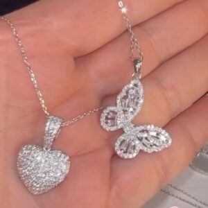 Silver Butterfly and Heart Necklaces