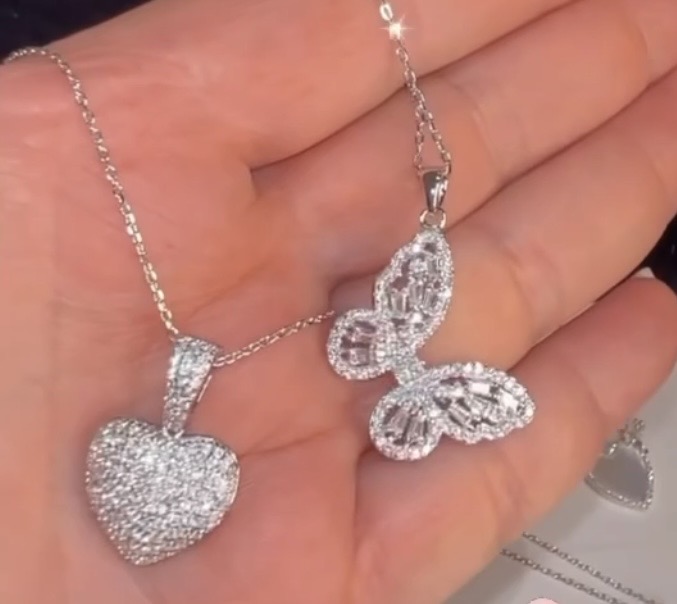 Silver Butterfly and Heart Necklaces